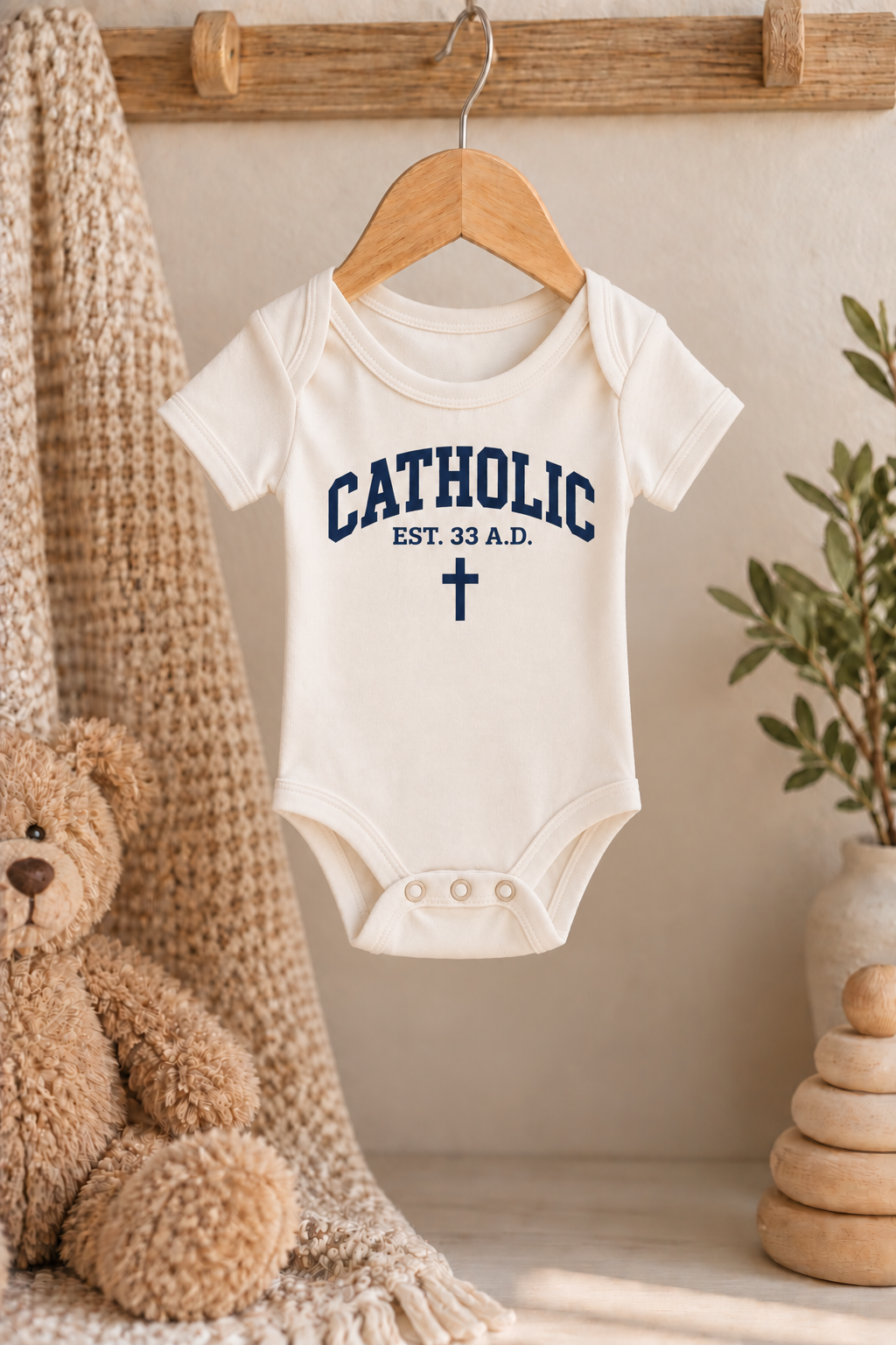 Catholic Varsity Onesie for Baby Boys