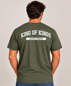 King of Kings T-Shirt for Men — Military Green / White — back view