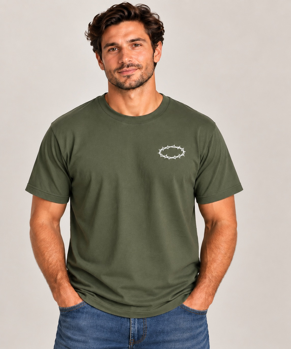 King of Kings T-Shirt for Men — Military Green / White — front view