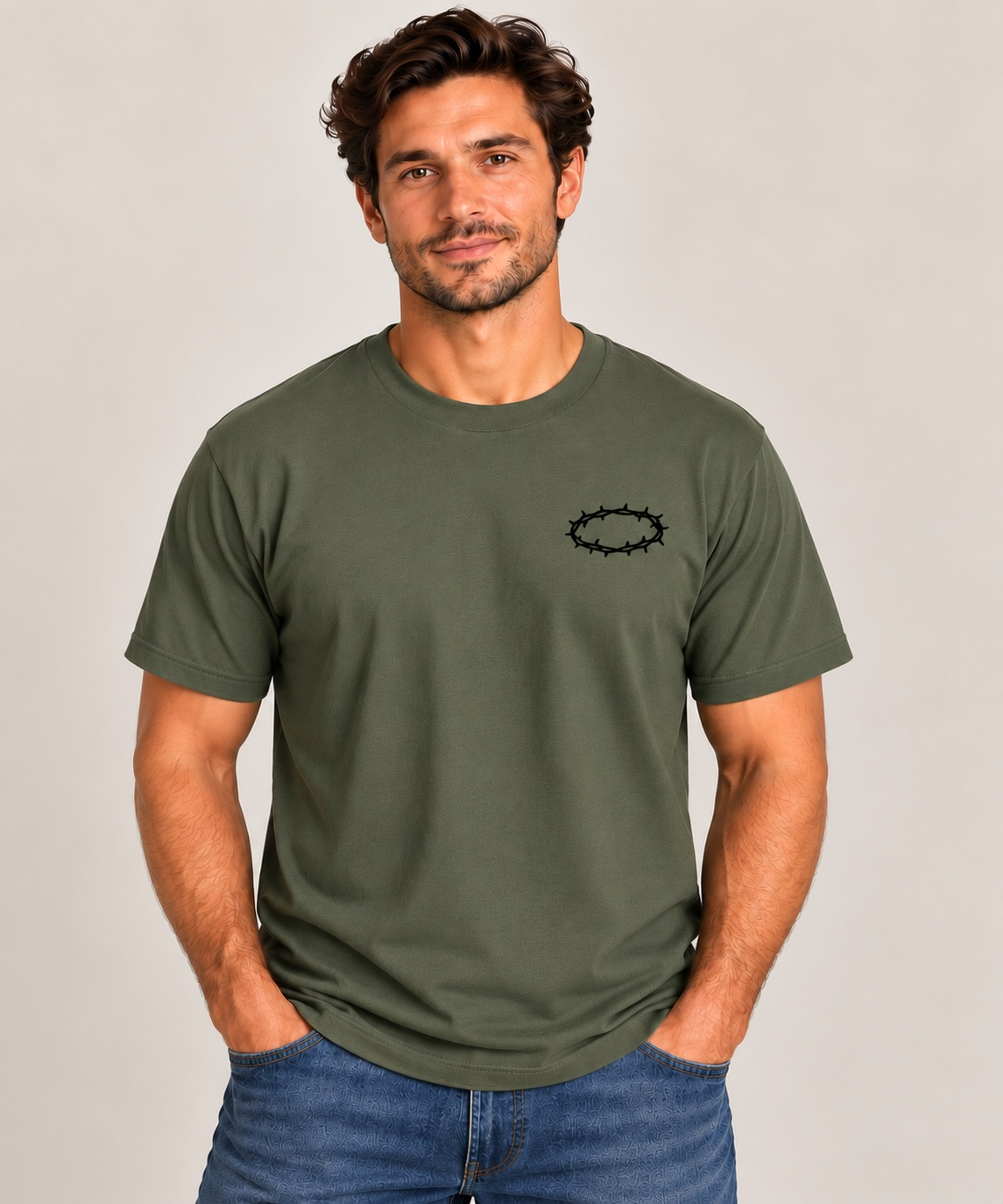 King of Kings T-Shirt for Men — Military Green / Black — front view