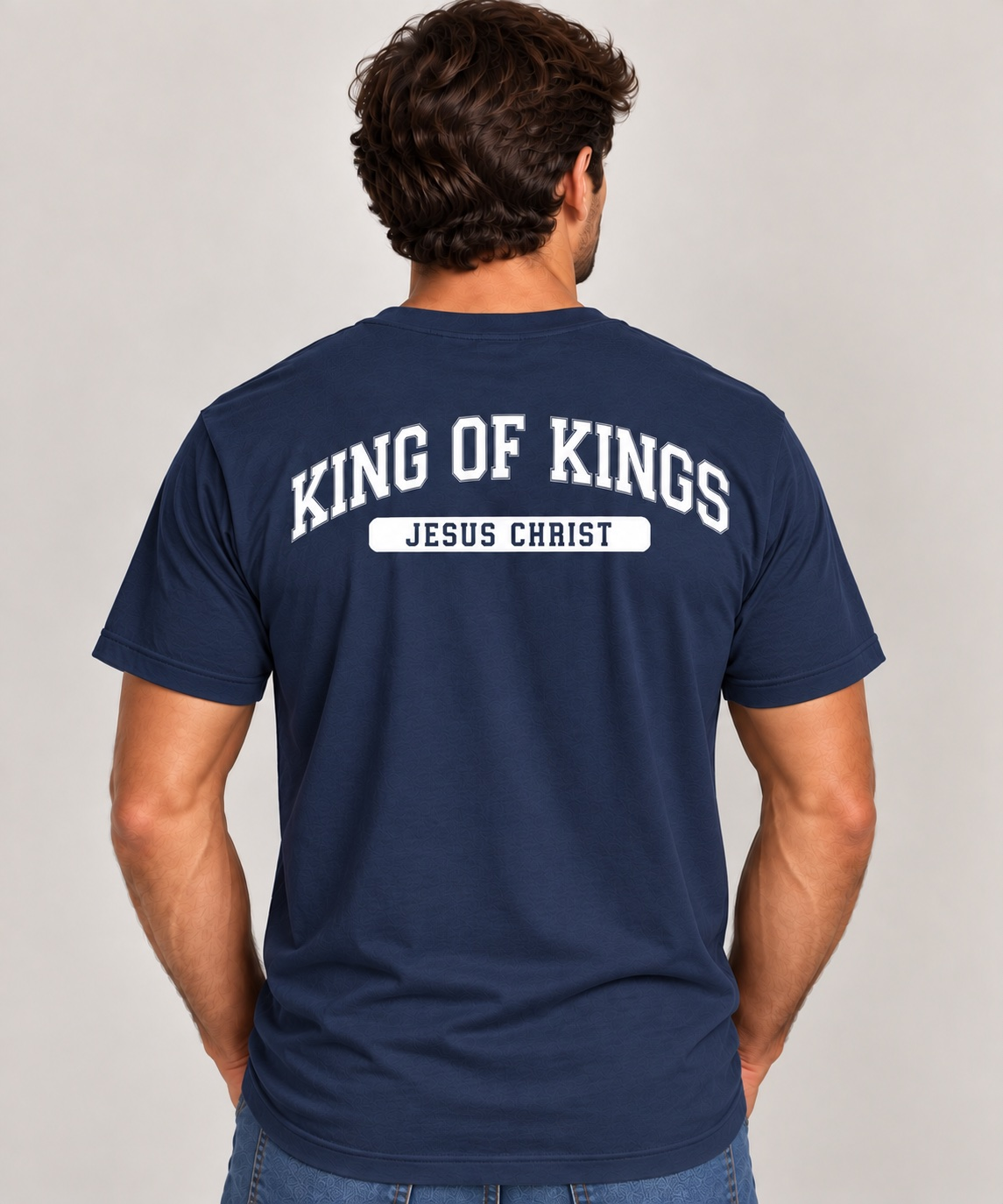 King of Kings T-Shirt for Men — Navy / White — back view