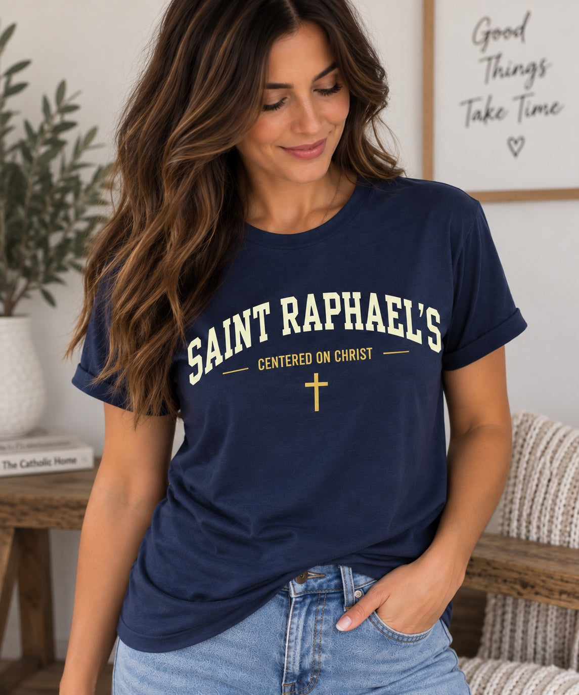 St. Raphael’s Centered on Christ T-Shirt for Women — Navy