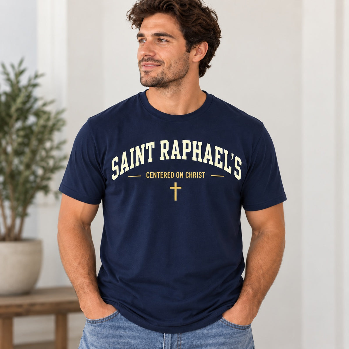 St. Raphael’s Centered on Christ T-Shirt for Men — Navy