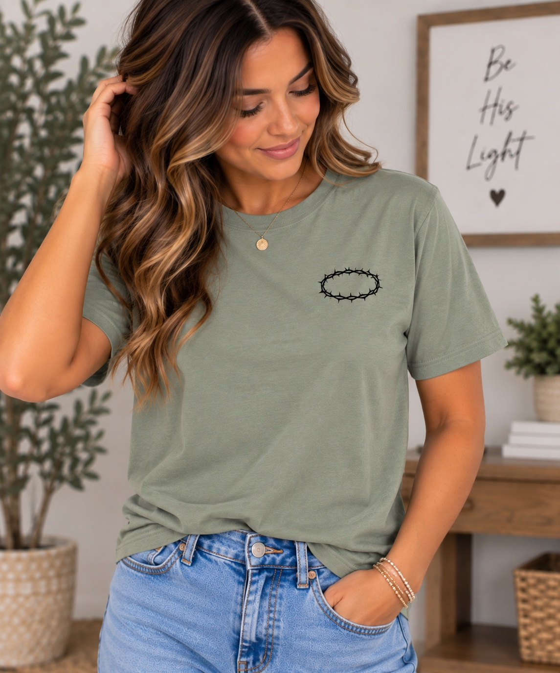 Women's King of Kings T-Shirt — Sage / Black — front view