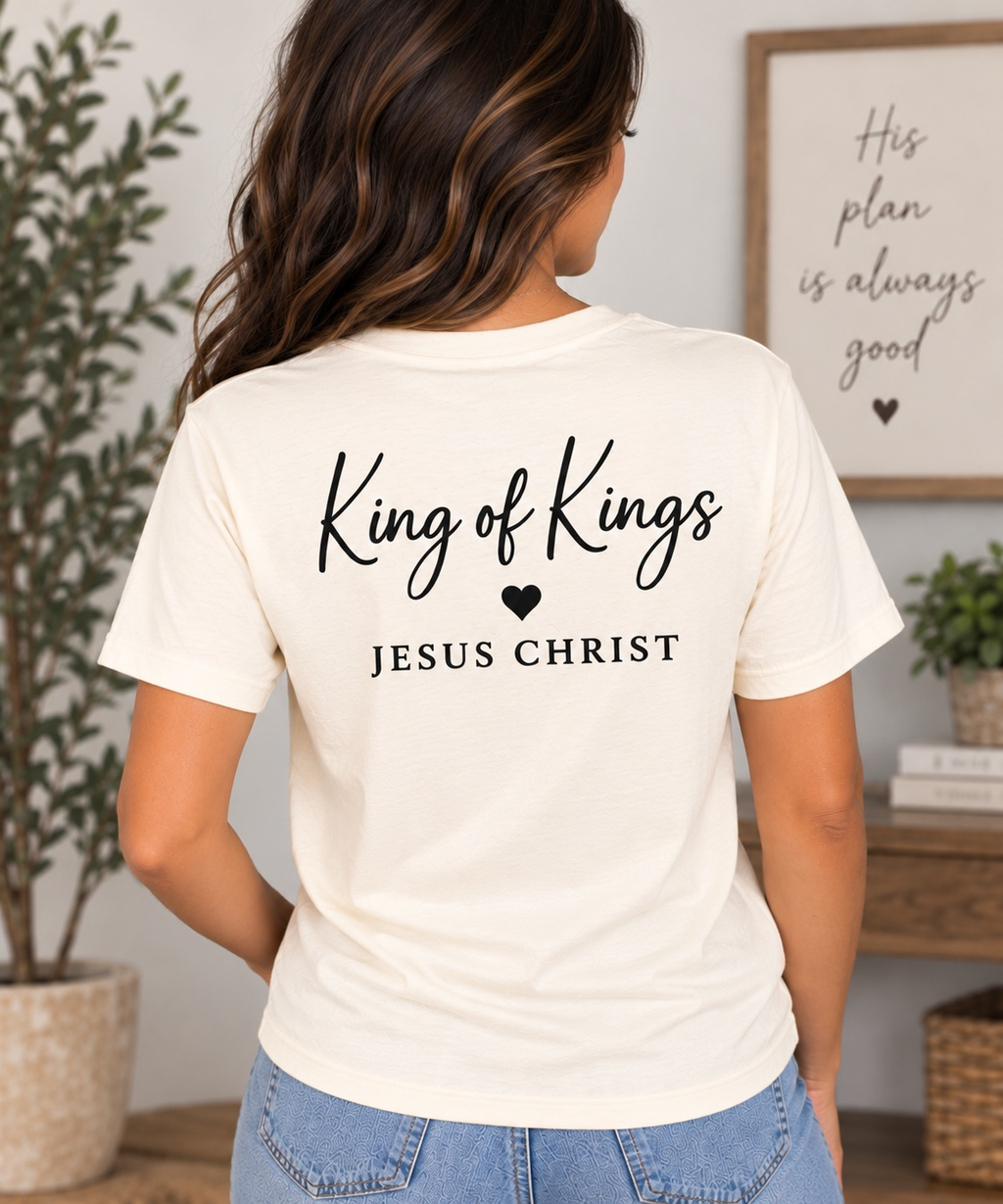 Women's King of Kings T-Shirt — Natural / Black — back view