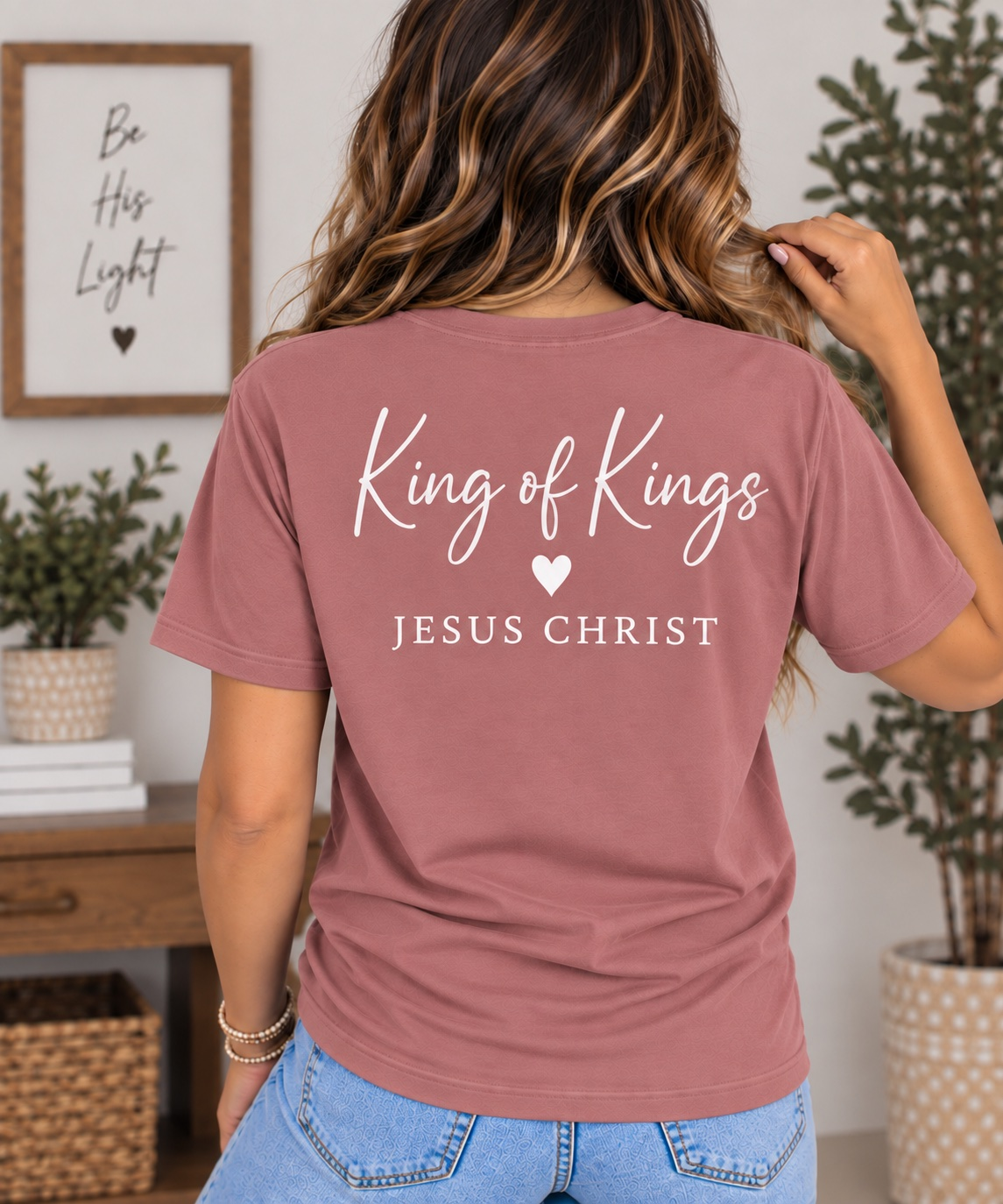 Women's King of Kings T-Shirt — Mauve / White — back view