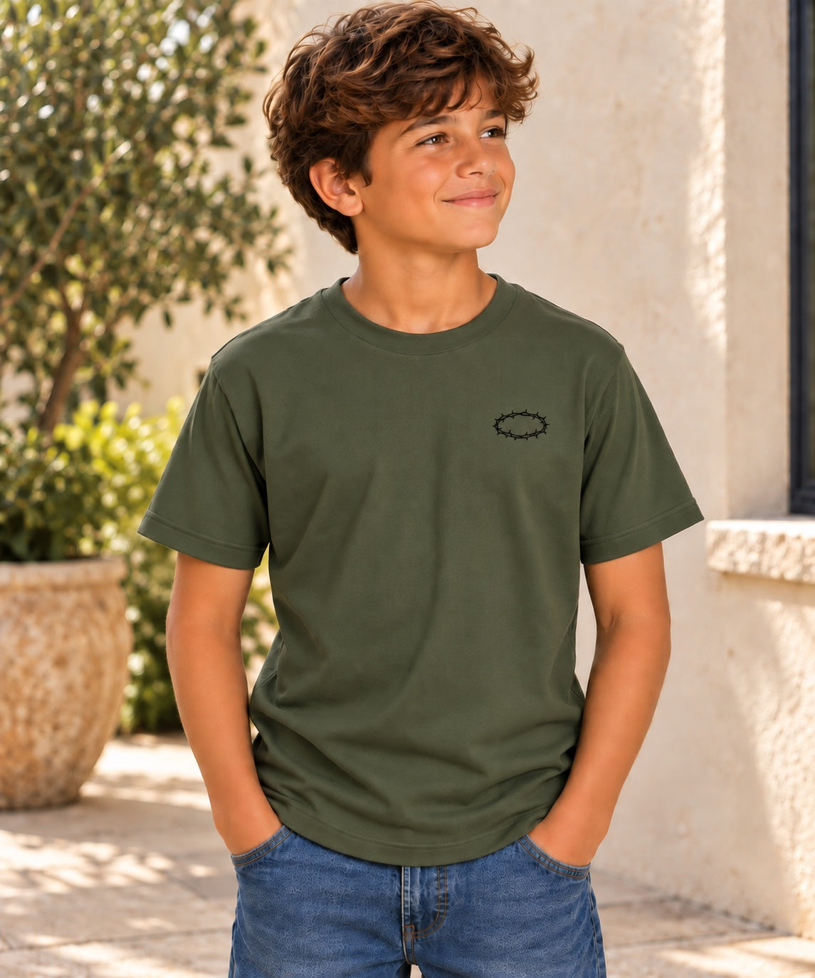 King of Kings T-Shirt for Youth Boys — military green black front