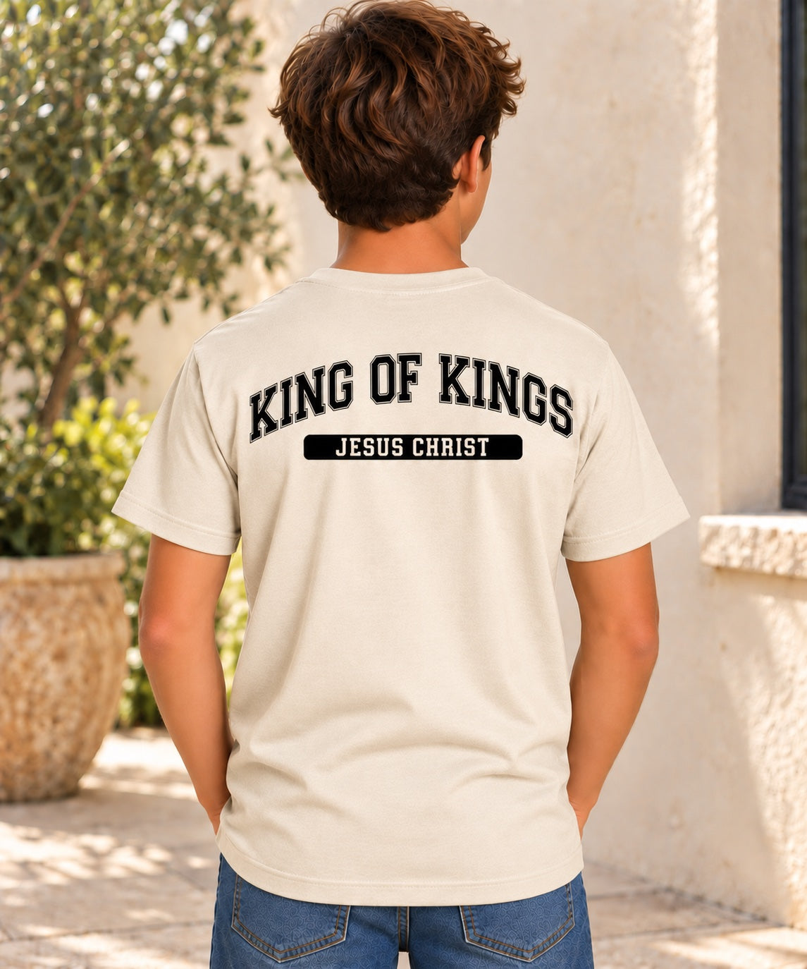 King of Kings T-Shirt for Youth Boys — natural black back